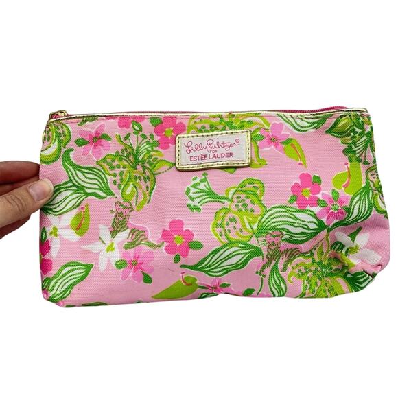 Lilly Pulitzer X Estée Lauder Makeup Pouch Pink Floral Clutch Mini Bag Womens - Picture 1 of 6
